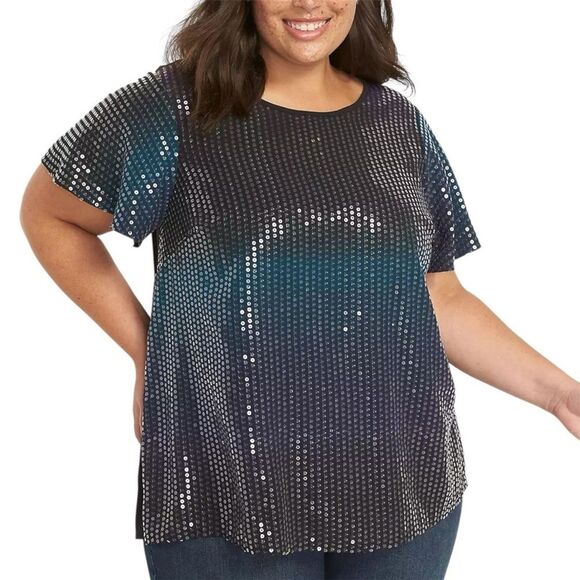 Lane Bryant Sz 18/20 Shimmering Black Sequin Tee - Picture 1 of 8